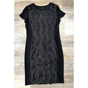 Frank Lyman Sz 12 Black Gold Formal Stretchy Slinky Sheath Pencil Dress